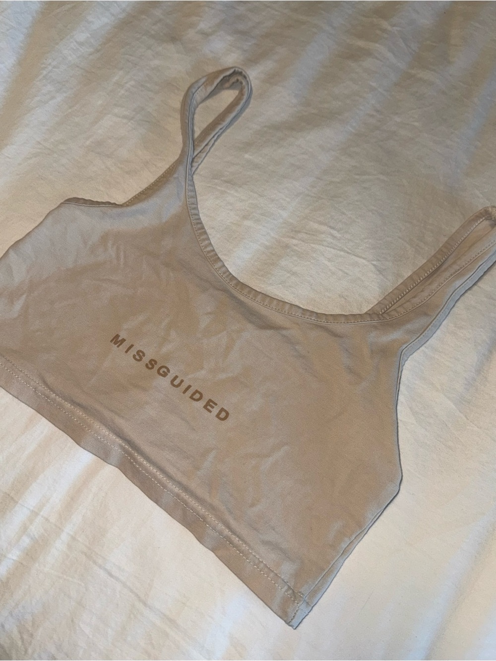 Missguided Beige Logo Crop Tank Top
